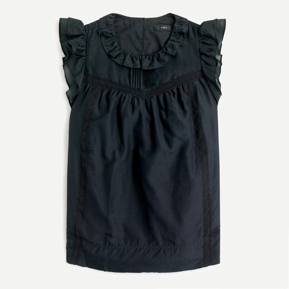 J. Crew Tops - J.CREW Flutter-sleeve top in cotton-silk voile in Black Large